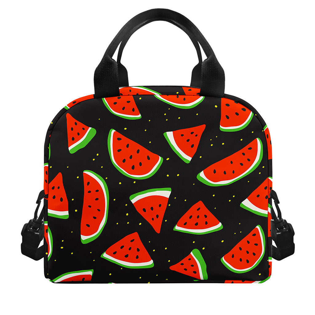 Black Cute Watermelon Pattern Print Insulated Lunch Bag