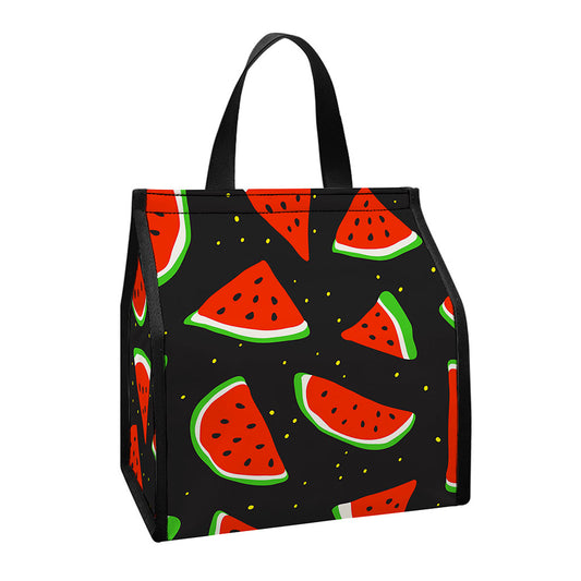 Black Cute Watermelon Pattern Print Insulated Lunch Tote