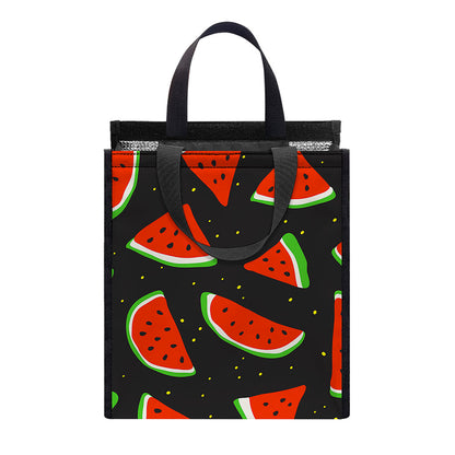 Black Cute Watermelon Pattern Print Insulated Lunch Tote