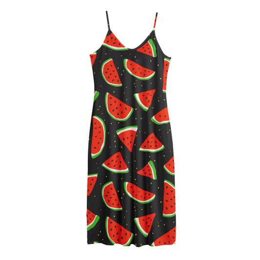 Black Cute Watermelon Pattern Print Jersey Midi Cami Dress