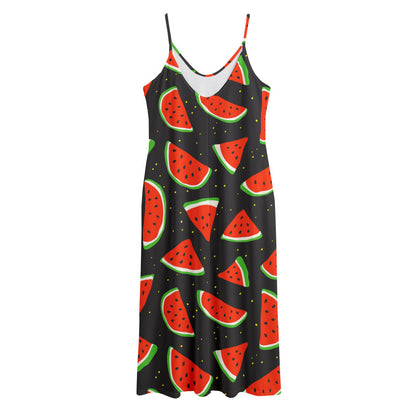 Black Cute Watermelon Pattern Print Jersey Midi Cami Dress