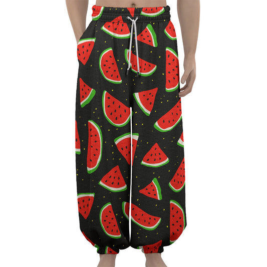 Black Cute Watermelon Pattern Print Lantern Pants