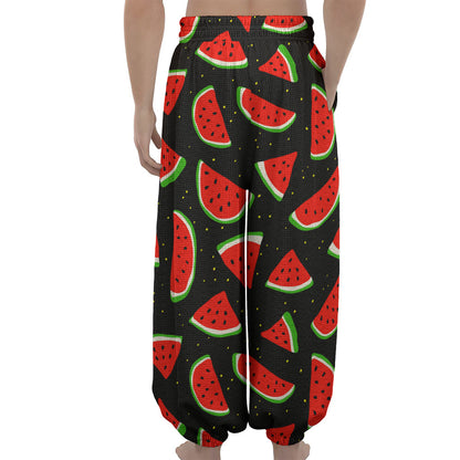 Black Cute Watermelon Pattern Print Lantern Pants