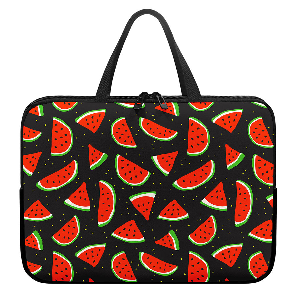 Black Cute Watermelon Pattern Print Laptop Sleeve With Handle