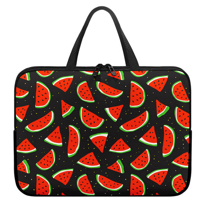 Black Cute Watermelon Pattern Print Laptop Sleeve With Handle
