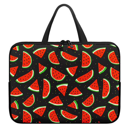 Black Cute Watermelon Pattern Print Laptop Sleeve With Handle