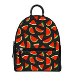 Black Cute Watermelon Pattern Print Leather Backpack