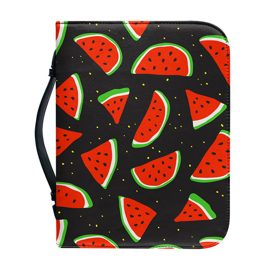 Black Cute Watermelon Pattern Print Leather Bible Cover