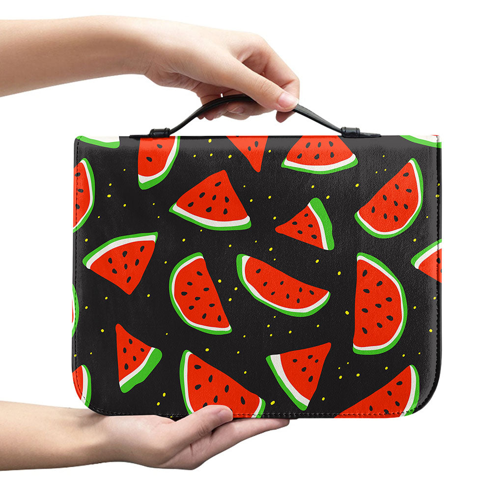 Black Cute Watermelon Pattern Print Leather Bible Cover