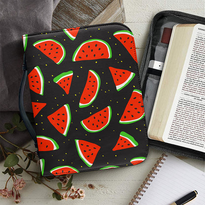Black Cute Watermelon Pattern Print Leather Bible Cover