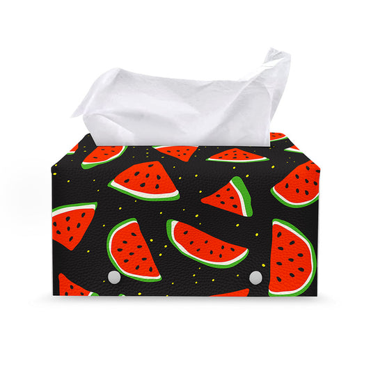 Black Cute Watermelon Pattern Print Leather Tissue Box Cover