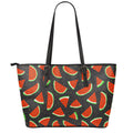 Black Cute Watermelon Pattern Print Leather Tote Bag With Zipper
