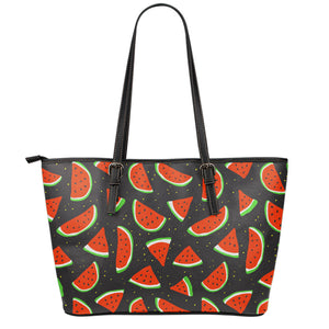 Black Cute Watermelon Pattern Print Leather Tote Bag
