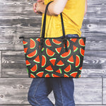 Black Cute Watermelon Pattern Print Leather Tote Bag