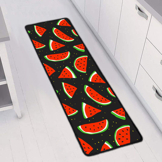 Black Cute Watermelon Pattern Print Long Kitchen Mat