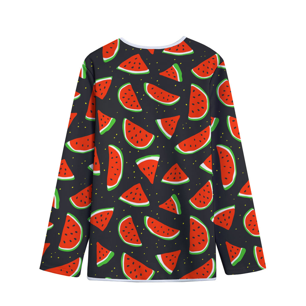 Black Cute Watermelon Pattern Print Long Sleeve Short Coat