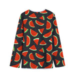 Black Cute Watermelon Pattern Print Long Sleeve Short Coat
