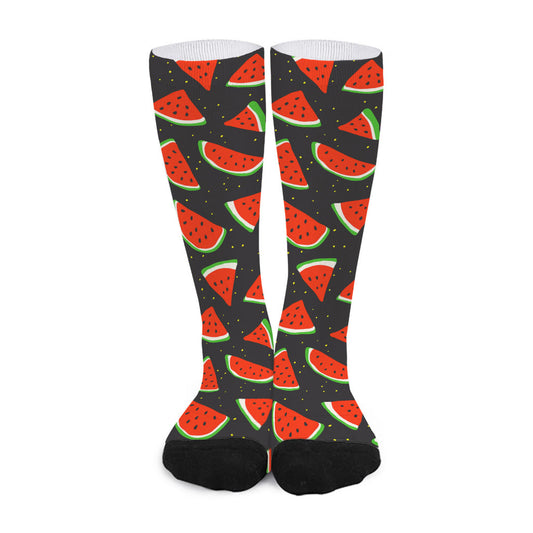 Black Cute Watermelon Pattern Print Long Socks