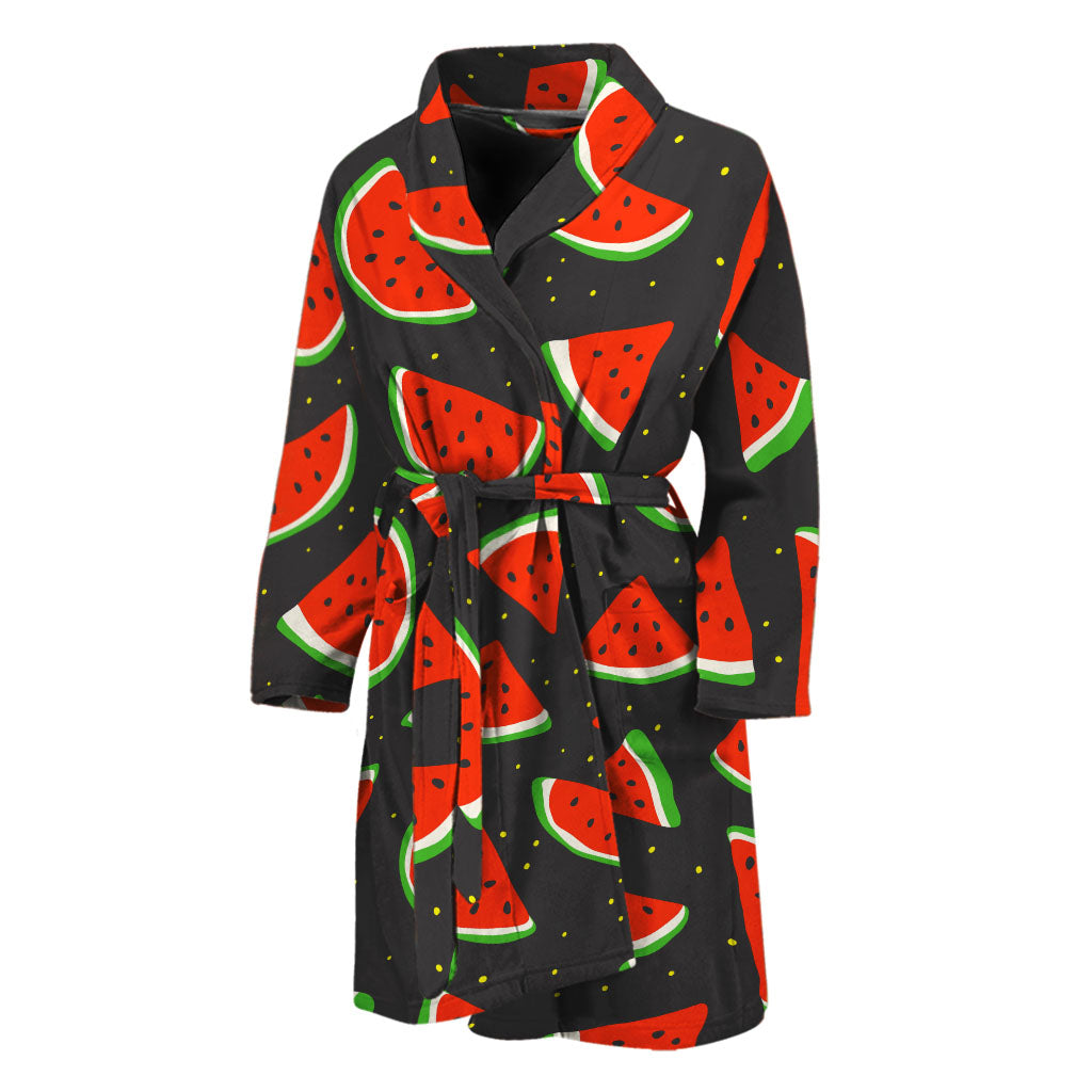 Black Cute Watermelon Pattern Print Men's Bathrobe