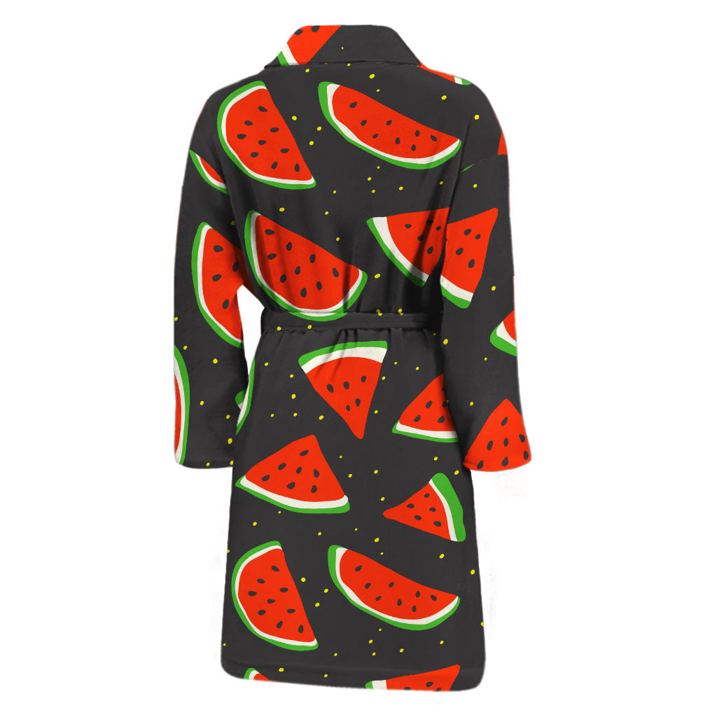 Black Cute Watermelon Pattern Print Men's Bathrobe