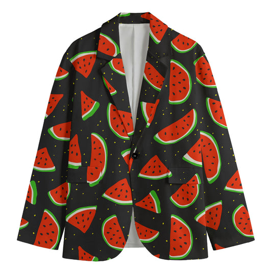Black Cute Watermelon Pattern Print Men's Blazer