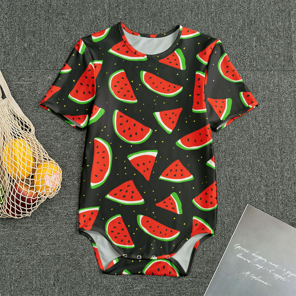 Black Cute Watermelon Pattern Print Men's Bodysuit