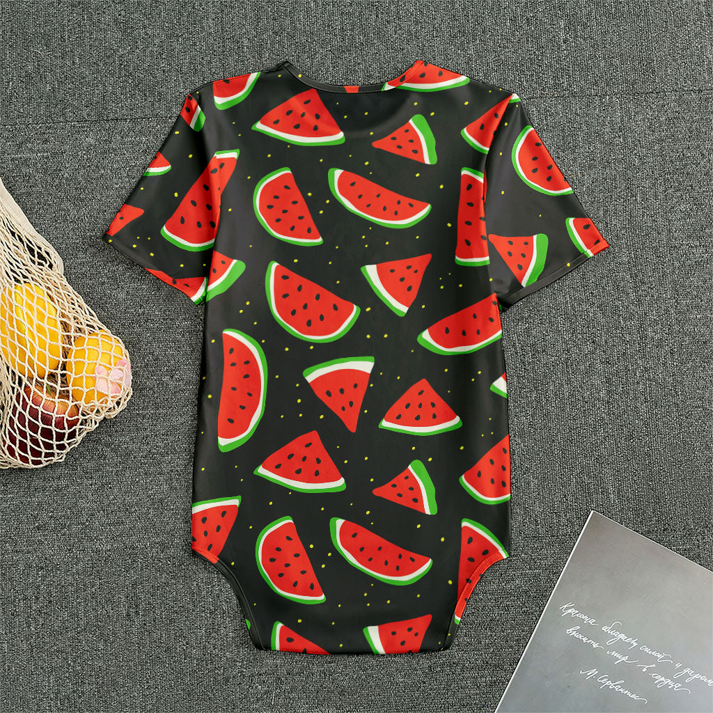 Black Cute Watermelon Pattern Print Men's Bodysuit