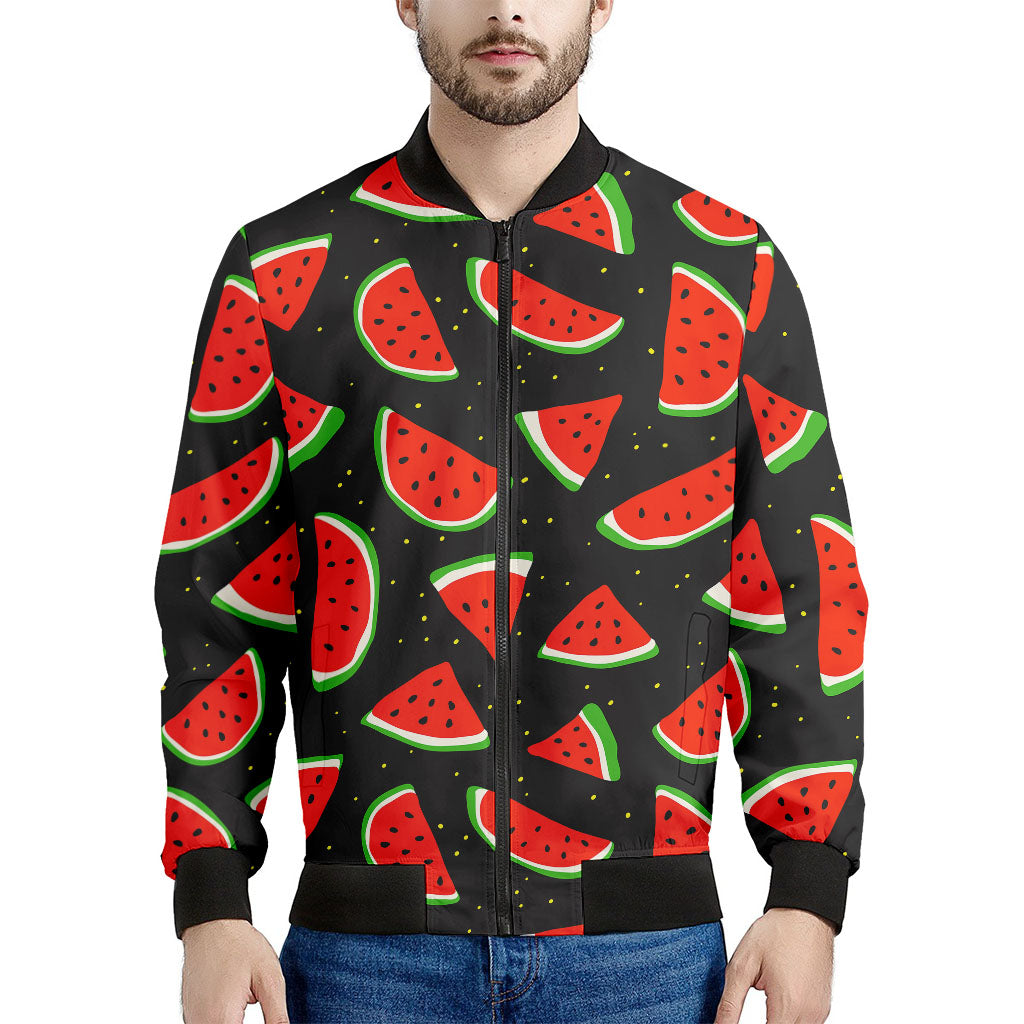 Black Cute Watermelon Pattern Print Men's Bomber Jacket