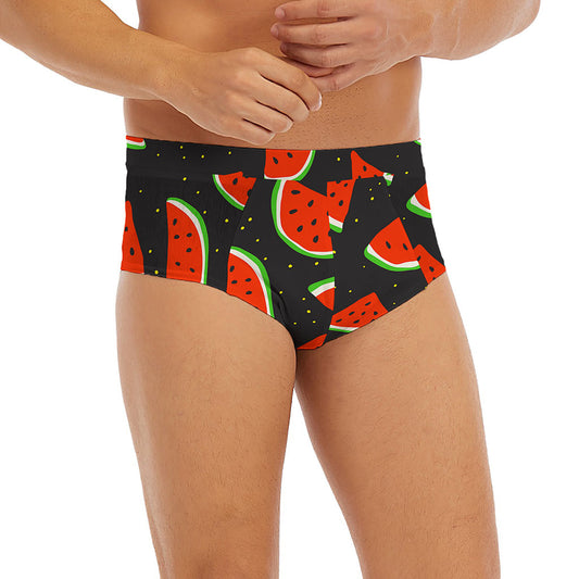Black Cute Watermelon Pattern Print Men's Briefs