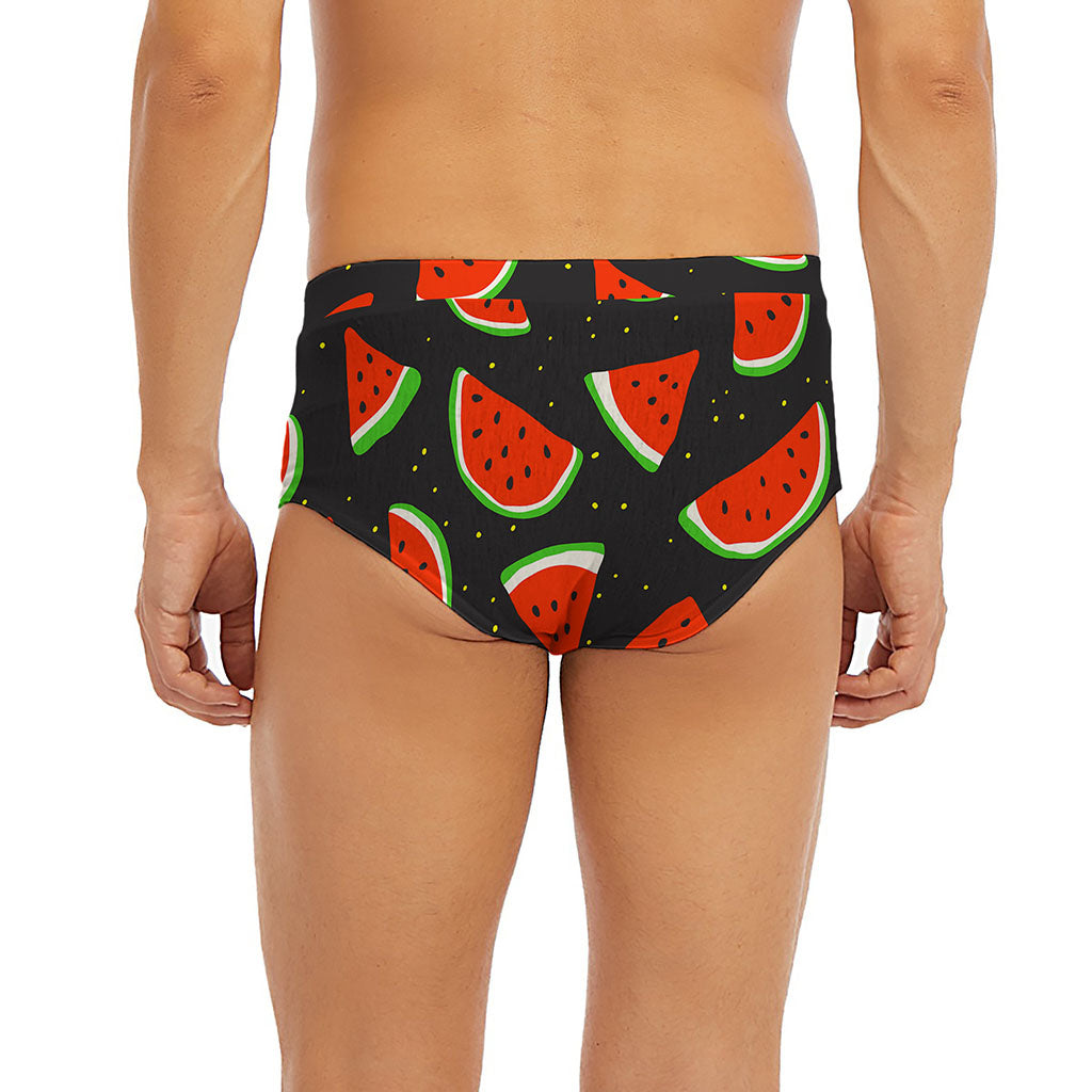 Black Cute Watermelon Pattern Print Men's Briefs