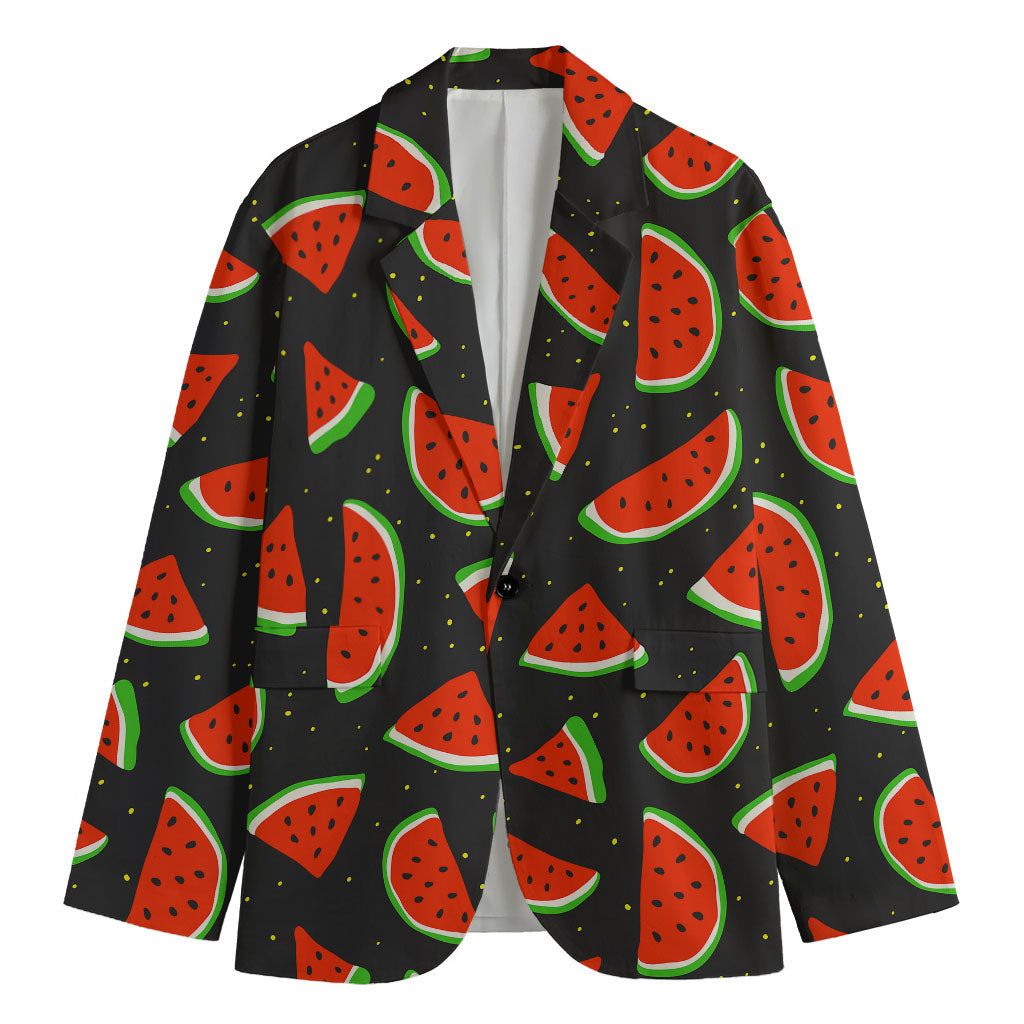 Black Cute Watermelon Pattern Print Men's Cotton Blazer