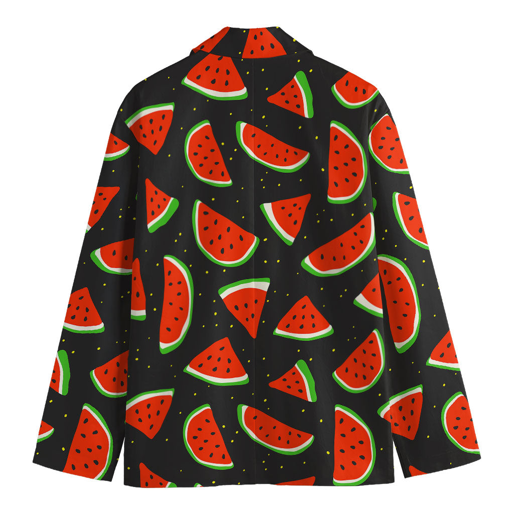 Black Cute Watermelon Pattern Print Men's Cotton Blazer
