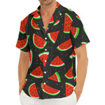 Black Cute Watermelon Pattern Print Men's Deep V-Neck Shirt