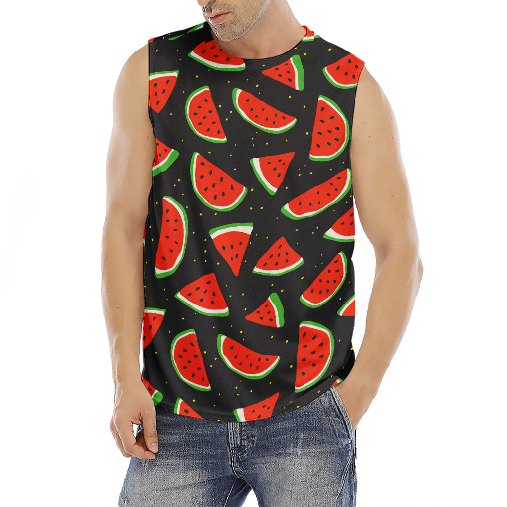 Black Cute Watermelon Pattern Print Men's Fitness Tank Top