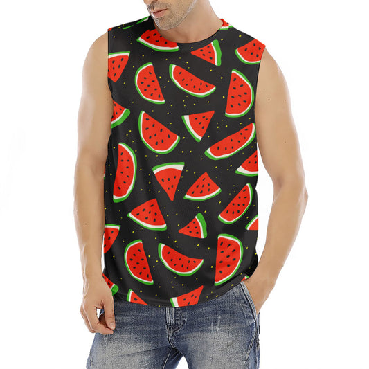 Black Cute Watermelon Pattern Print Men's Fitness Tank Top
