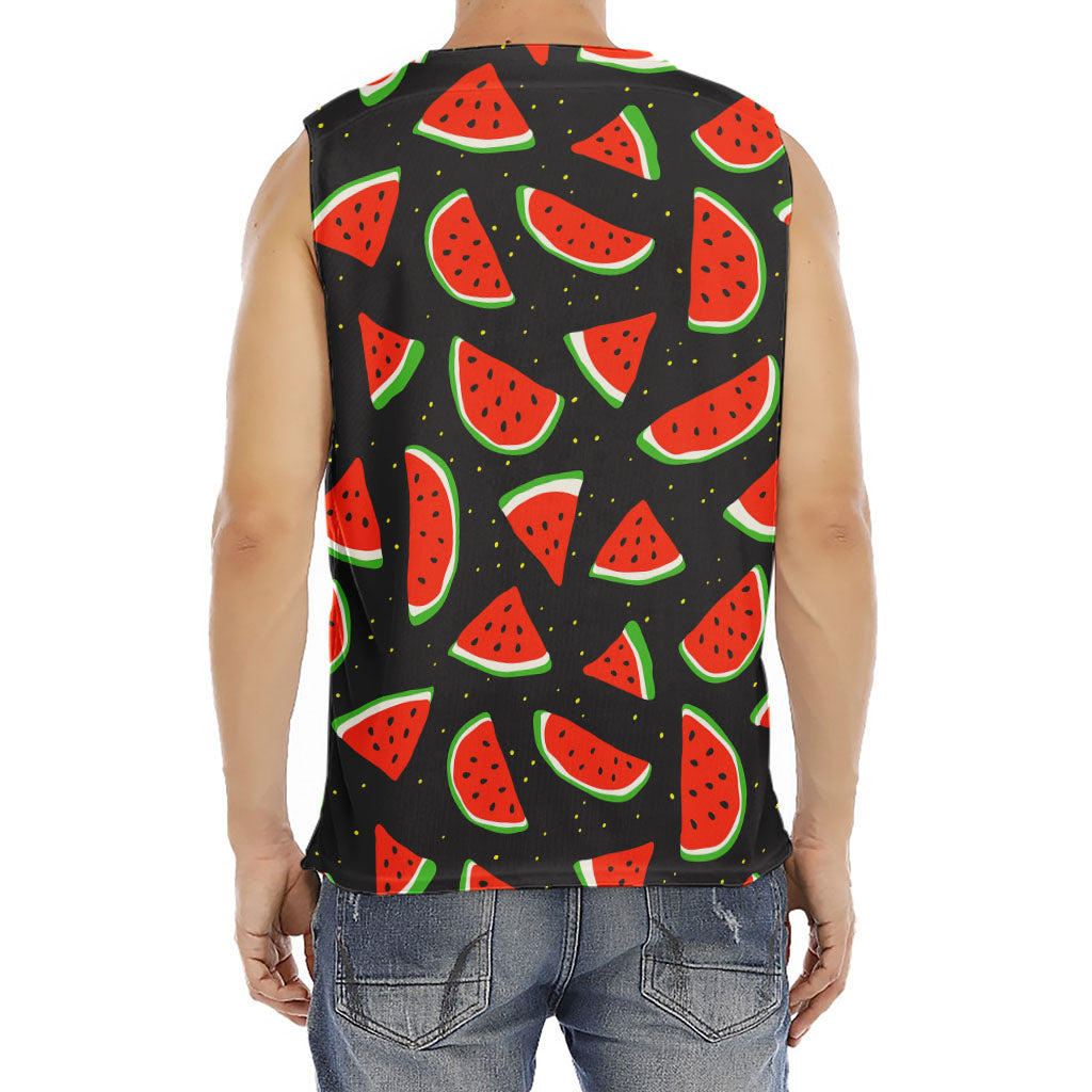 Black Cute Watermelon Pattern Print Men's Fitness Tank Top