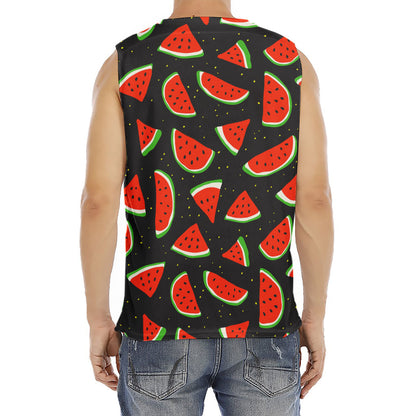 Black Cute Watermelon Pattern Print Men's Fitness Tank Top