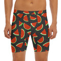 Black Cute Watermelon Pattern Print Men's Long Boxer Briefs