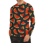 Black Cute Watermelon Pattern Print Men's Long Sleeve Rash Guard