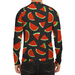 Black Cute Watermelon Pattern Print Men's Long Sleeve Rash Guard