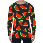 Black Cute Watermelon Pattern Print Men's Long Sleeve T-Shirt