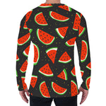 Black Cute Watermelon Pattern Print Men's Long Sleeve T-Shirt