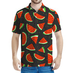 Black Cute Watermelon Pattern Print Men's Polo Shirt