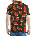Black Cute Watermelon Pattern Print Men's Polo Shirt