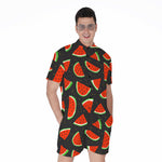 Black Cute Watermelon Pattern Print Men's Rompers