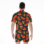 Black Cute Watermelon Pattern Print Men's Rompers