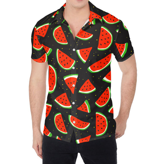 Black Cute Watermelon Pattern Print Men's Shirt