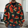 Black Cute Watermelon Pattern Print Men's Shirt Jacket