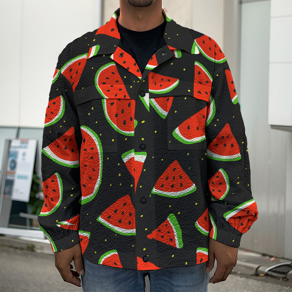 Black Cute Watermelon Pattern Print Men's Shirt Jacket
