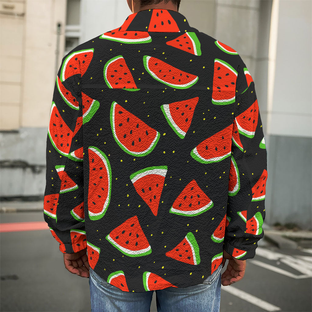 Black Cute Watermelon Pattern Print Men's Shirt Jacket